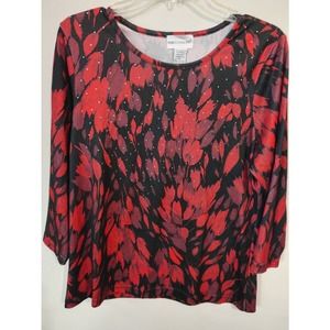 Rebecca Malone Top Crew Neck Embellished Rhinestone Long Sleeve Medium